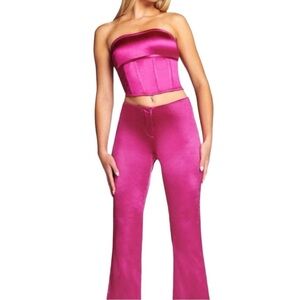 Iamgia Pink Satin Corset Top & Low Waist Pants Set Sz Medium